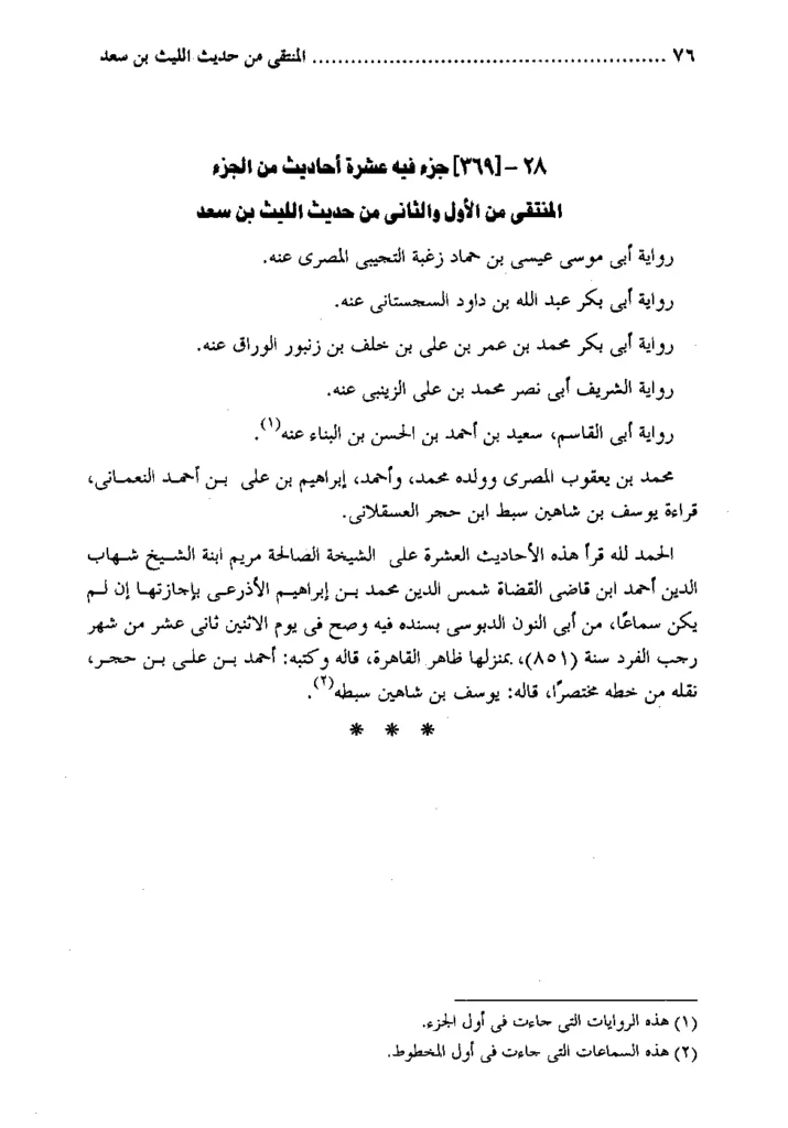 قراءة وتحميل كتاب جزء فيه عشرة أحاديث من الجزء المنتقى الأول والثاني من حديث الليث بن سعد PDF